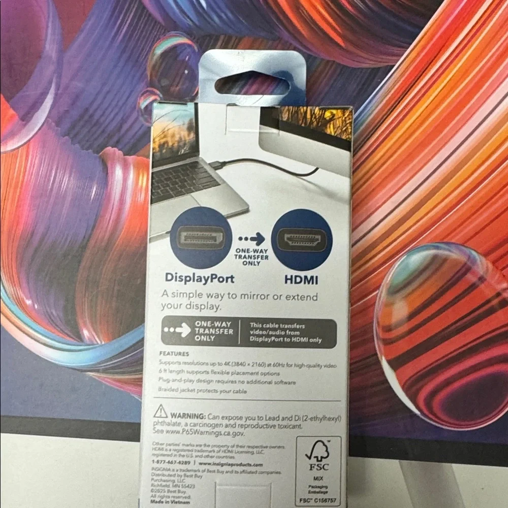 Insignia 6 ft DisplayPort to HDMI Cable